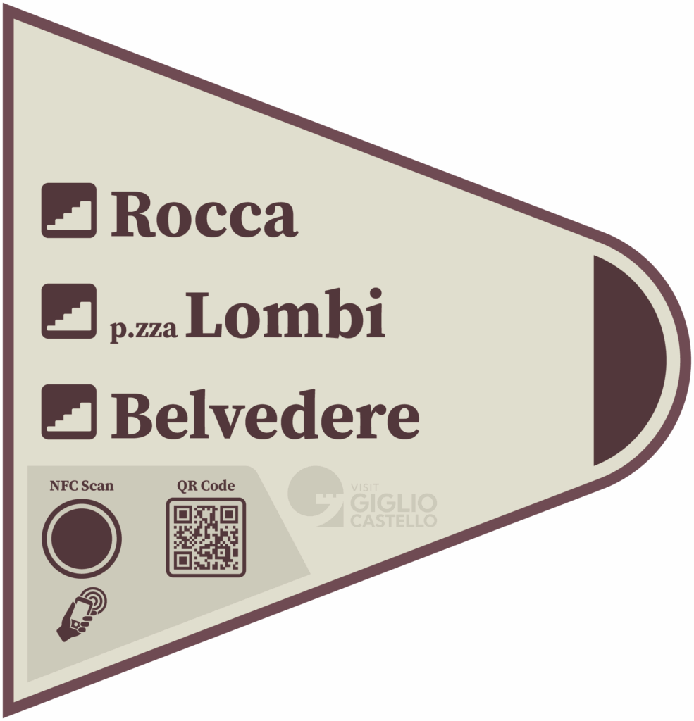 Ulteriore cartello che indica la strada per Rocca, Piazza Lombi e Belvedere.