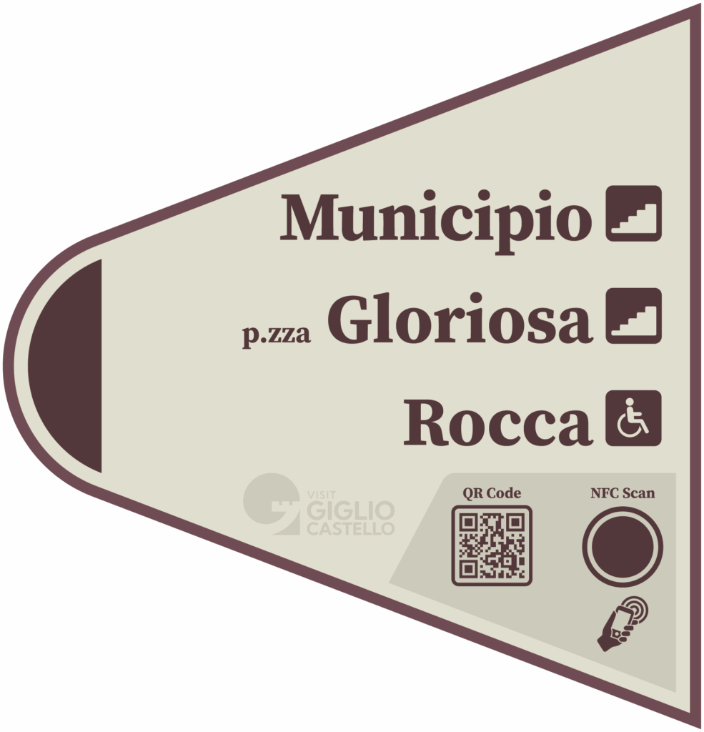 Cartello che indica la strada per Municipio, Piazza Gloriosa e Rocca.